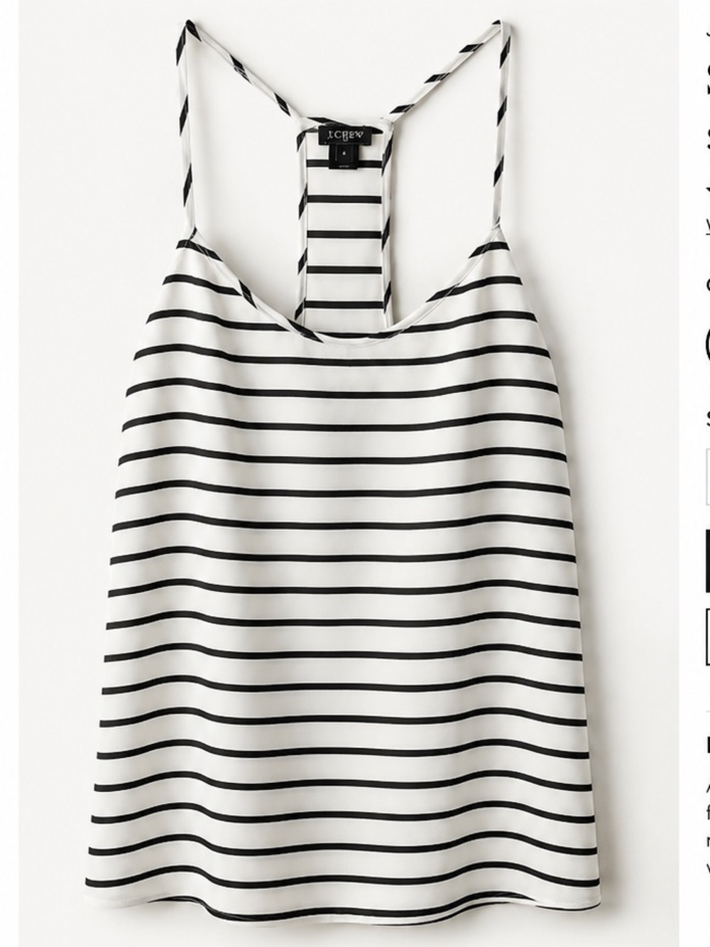 J. Crew Black and White Striped Racerback Satin Cami